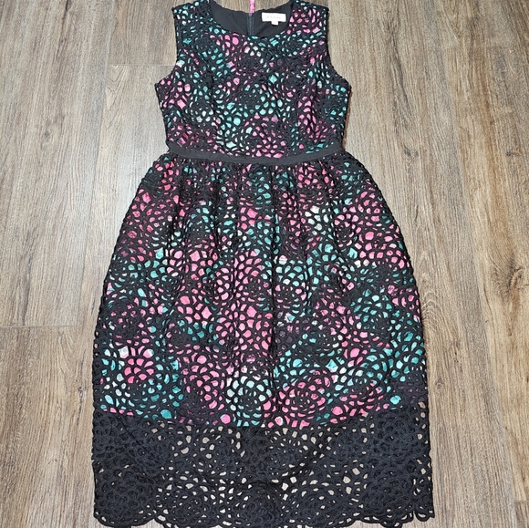 Wolven Anthropologie Women's Terrace Black Lace Overlay Floral Sheath Dress Sz 4 - Picture 11 of 15